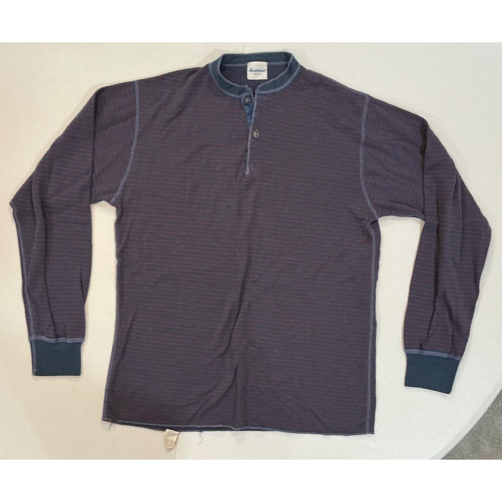 VTG USA Made Duofold Henley Shirt Mens L Striped Dual Layer Gorpcore